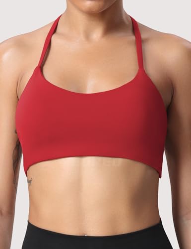 Image of YEOREO Women's Sports Bra Halter Workout Sports Bra Strappy Criss Cross Back Bra Removable Padded Yoga Crop Top