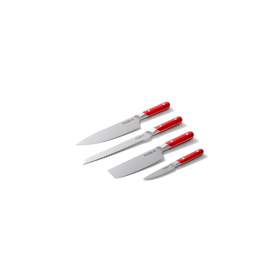 Made-In-Cookware-4-Piece-Knife-Set-with-Knife-Organizer-Includes-Chef-Knife-Bread-Knife-Paring-Knife-and-Nakiri-Knife-Crafted-in-France-and-Italy-Full-Tang-With-Pomme-Red-Handle Made In Cookware - 4 Piece Knife Set with Knife Organizer - Includes Chef Knife, Bread Knife, Paring Knife, and Nakiri Knife - Crafted in France and Italy - Full Tang With Pomme Red Handle