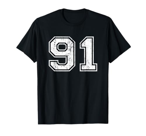 Number 91 Distressed Vintage Ninety One Sports Team Practice T-Shirt