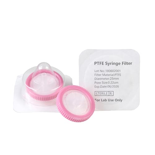 Image of PEKYBIO 20 Pack Sterile Syringe Filter PTFE Hydrophobic Filtration 0.22um Pore Size, 25mm Membrane Diameter, Sterile Packed Individually for HPLC Sample Preparation