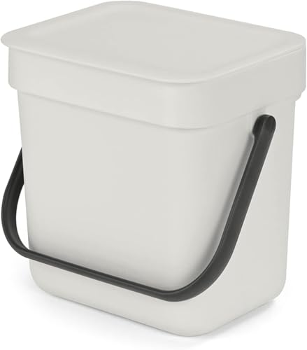 Brabantia Poubelle Sort & Go 3L (Gris clair) – Système de tri des déchets avec poignée de transport, couvercle amovible et à ouverture permanente –...