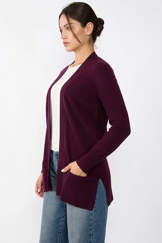Image of JENNIE LIU Womens 100% Cashmere Open Cardigan Sweater | Long Cardigan Sweaters for Women