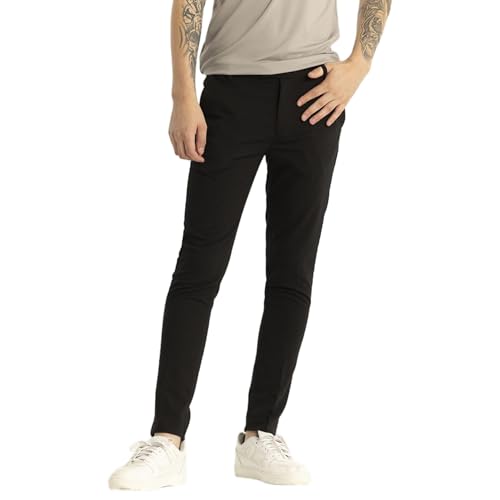 Image of SNITCH Yann Black Plain Slim Fit Trousers