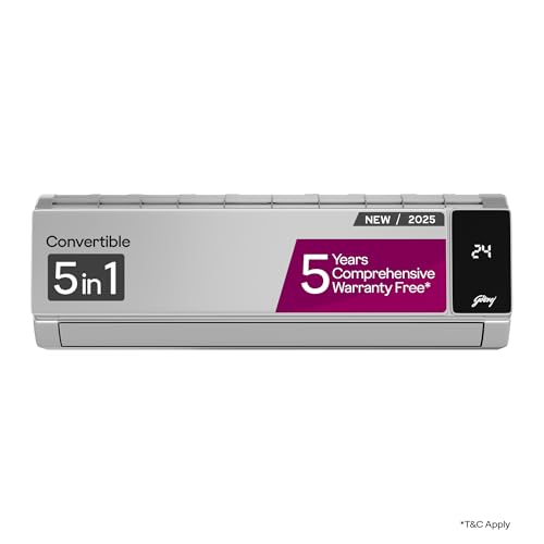 Image of Godrej 1.6 Ton 3 Star, 5-In-1 Convertible Cooling, Inverter Split AC (Copper, 2025 Model, Heavy duty cooling at 52 C, AC 1.6T SIC 18MTC3 GZR IOT, Silver)
