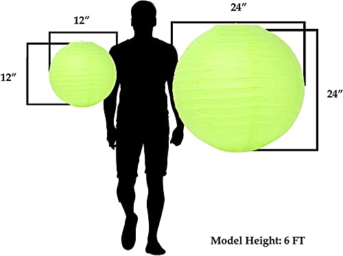 Image of Mudra Crafts 12 Inch Round Chinese Lime Green Paper Lanterns Hanging Decor | 10 PCs, Reusable, Indoor Outdoor Decorative Lamp Shade, for Ceiling, Wedding, Shower, Party, Festival, Home Decoration