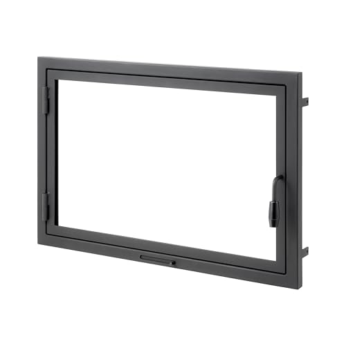 Puerta de horno de chimenea con vidrio para hornos de pizza y acero para calderas. Apertura: izquierda | Tirador a la derecha. Ventana grande. Model P1 (65x50cm)