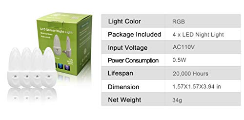 Image of GREENIC Multicolor LED Night Light 4 Pack Bubble Pattern with Dusk to Dawn Sensor, Rotating 8 Colors, Plug in Night Light for Bedroom, Kids Room, Bathroom