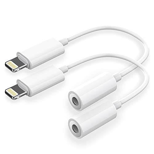 [2 Pack] Lightning to 3.5 mm Headphone Jack Adapterï¼ŒApple MFi Certified iPhone to 3.5mm Jack Earphone Audio Jack Aux Accessories Compatible with iPhone 13/12/XS/Max/X 8 7/iPad,Support All iOS System