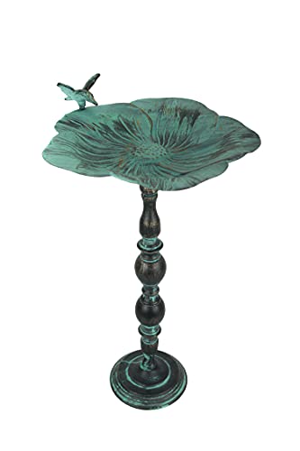 Zeckos Rustic Verdigris Green Finish Metal Bird Bath Outdoor Garden Water Basin Yard Decor 25.5 Inches High #TOP30