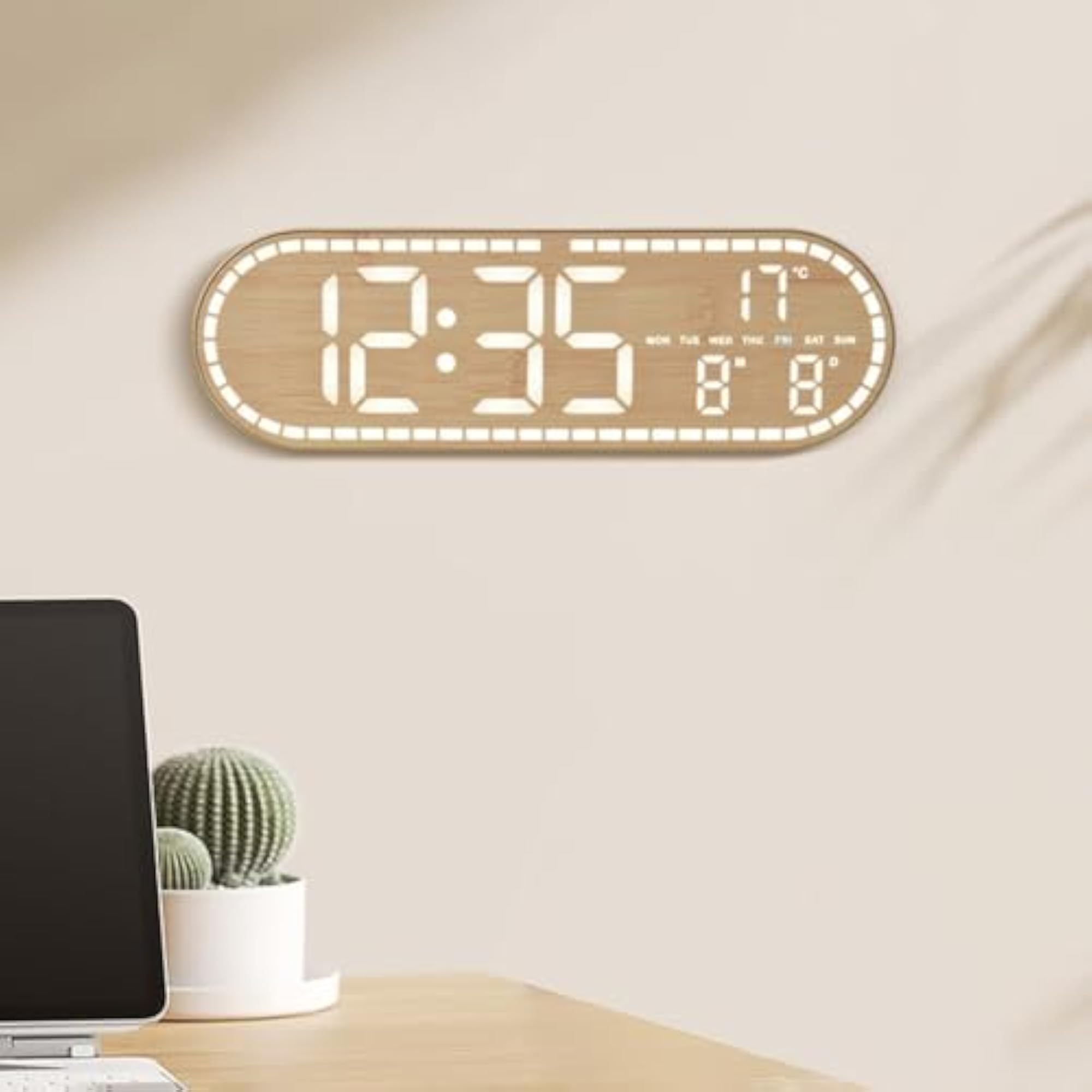 Brightness Adjustable Wood Grain Digital Alarm Clock