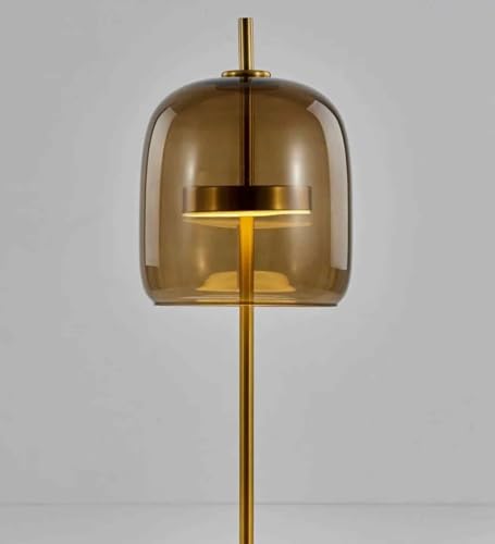 Image of Modern Floor Lamp for Living Room | Gold Metal Standing Lamp with Glass Shade | Minimalist LED Floor Lamp for Bedroom, Corner, Reading & Home Decor