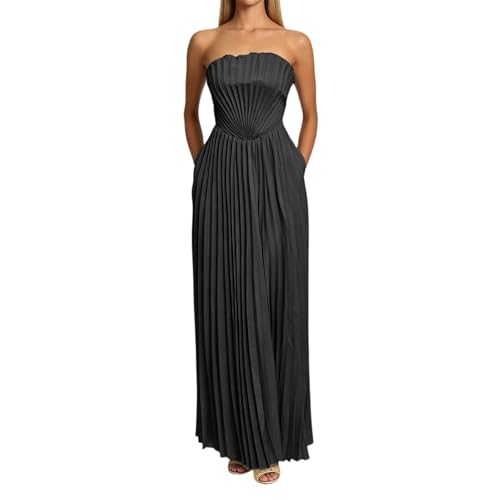 Robe de soirée longue sans bretelles plissée en mousseline pour demoiselle d'honneur