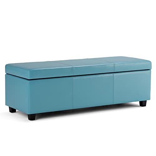SIMPLIHOME Avalon Storage Ottoman Bench - 48' Wide x 16' High Upholstered Vegan Leather Rectangular...
