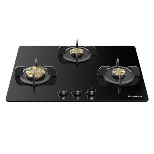 Image of Faber 3 Burner 70cm Hobtop|Auto-Ignition|Metal Knobs|Cast Iron Pan Support |Hob /Cooktop Hybrid| Black Glass Finish|5Yr Warranty on Glass,Valve & 2Yr on Burner by Faber|HOB PRIME HT703 CRS BR CI AI IN