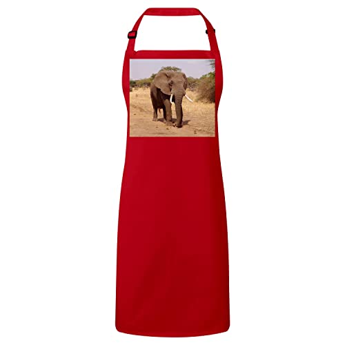 Tablier cuisine rouge éléphant d'Afrique idéal pour vos barbecues et repas