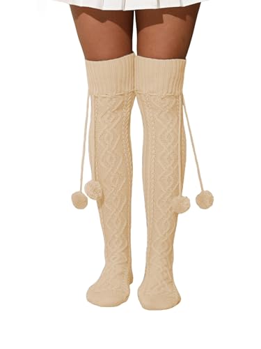Image of YELAIVP Women's Thigh High Socks - Extra Long Cable Knit Over the Knee Socks and Leg Warmers