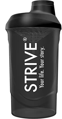 Original STRIVE Protein Shaker - BPA frei - Hergestellt in der EU - Premium Eiweiß Shaker mit Siebeinsatz für cremige klumpenfreie Shakes - auslaufsicher mit Skala 600ml - Farbe: Black Ice Cover
