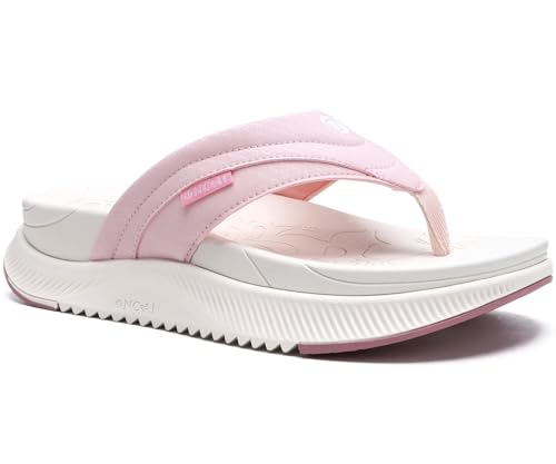 ONCAI Orthopedic Flip Flops Women with Arch Support Ladies Orthotic Recovery Sandals Comfortable Plantar Fasciitis Slip On Walking Sandal for Womans Indoor Outdoot Casual Summer PinkWhite Size 5.5
