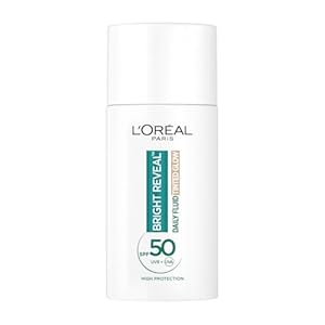 L’Oréal Paris Bright Reveal UV Fluid Tinted Glow – Pearl – SPF 50+ for Face, 3% Niacinamide and UVB + UVA Protection, Protects, Prevents and Corrects Dark Spots, Sunspots and Age Spots, 50ml