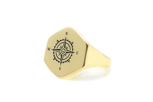 Bague boussole gravée bague voyageur unisexe en or 14k pour homme et femme