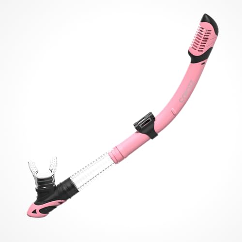 COPOZZ Dry Snorkel, Diving Snorkel for Snorkeling Scuba, Snorkel Gear with Top Dry Valve and Food Grade Silicone Mouthpiece for Adult Youth (Black-Pink)