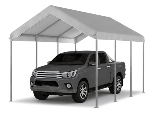 Image of Aoxun 10x15 FT Carport, Heavy Duty Car Canopy Adjustable Carport,Gray
