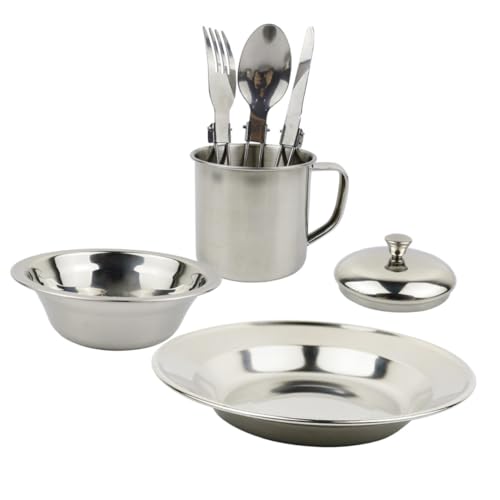 LALAFINA キャンプ用ステンレス炊具 人用 軽量耐久アウトドア調理器具 非粘着折りたたみ式 ポータブル食器 キャンピング用品収納簡単