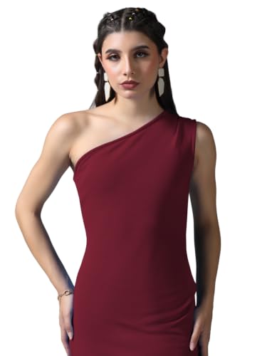 Image of Leriya Fashion One Shoulder Bodycon Dress For Women | Knee Length Party Dress For Womens Western|One Piece Dresses For Womans | Stylish Dress For Woman|Summer Casual Outfit Wear Events, Date & Evening Look