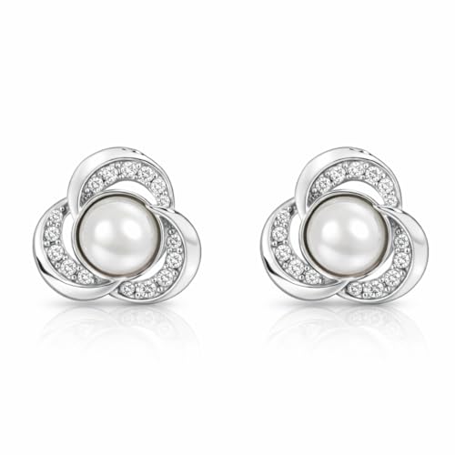 Image of Nilu's Collection Rose Gold Plated Triangular Design Pearl Stud Earrings With American Diamond for Women And Girls | Gift For Her | Anti- Allergy |Anti-Tarnish | Office Wear