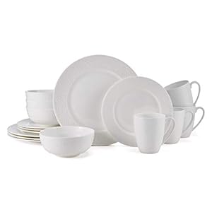 Mikasa Indira Bone China Lightweight Chip Resistant 16-Piece Dinnerware Set, Service For 4, White