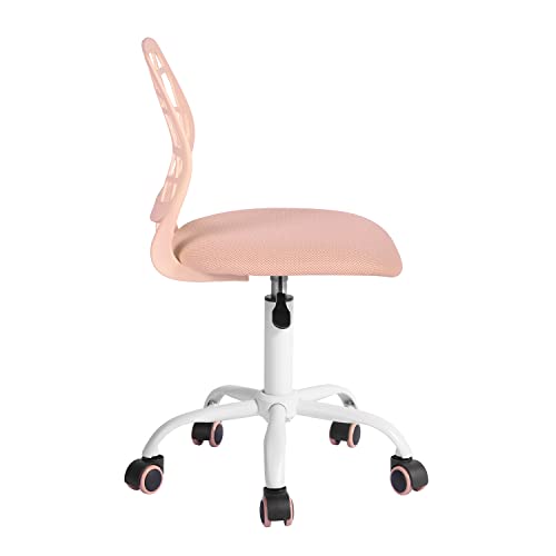 FurnitureR Kompakter Klassenstuhl, ergonomischer Sitz für Schule, Rückenlehne aus atmungsaktivem Netzgewebe, höhenverstellbar, vielseitiger Stuhl für Lehrer, leicht zu verschieben, um 360 °, Rosa