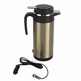 Qiilu Car Kettle 24V 1200ML Electric Car Kettle Travel Heater Water Bottle Large Capacity Tea Coffee Milk Car Boiler for Camping Boat Heated Travel Mug (Gold 24V)