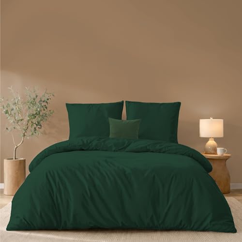Twinzen Housse De Couette 240x220 cm avec 2 Taies Oreiller 65x65 cm, Vert - Parure de Lit 220x240 Adulte en Microfibre - Oeko-Tex