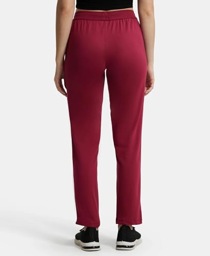 Image of Jockey 1305 Women's Super Combed Cotton Rich Relaxed Fit Mid Rise Trackpants with Contrast Side Piping and Pockets