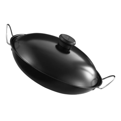 UTHCLO Wok de Hierro Antiadherente Doble Asa y Portátil Cocina Casa Compatible con Inducción Alcohol Freír Hervir y Vaporizar