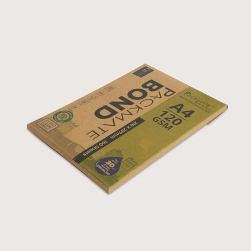 Image of Packmate Recycled Bond Paper |120 GSM | A4 Size |100 Sheets | Natural Shade (Not Bright White) | Unbleached Chemical Free Recycled Paper | Compatible with both Inkjet, Laser jet Printer