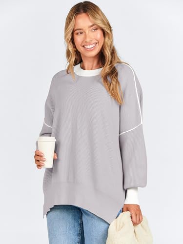 ANRABESS Womens Oversized Sweaters Fall 2025 Fashion Crewneck Batwing Long Sleeve Side Slit Knit Pullover Sweater Tops4