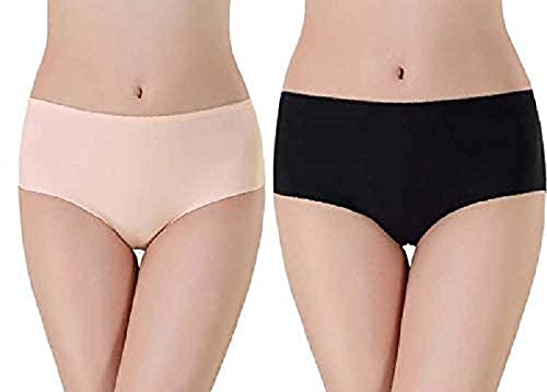 asjar Ramita Women’s Invisible Seamless Underwear – No Panty Line, Soft Stretchable Bikini Panties (Pack of 2) (Size - XXL) (Color : Skin, Black)-picture-29
