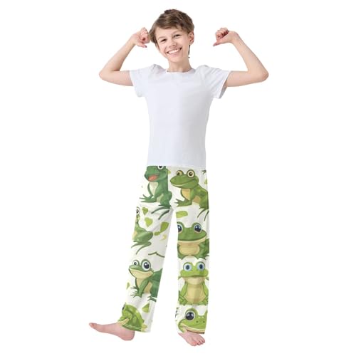 ZZXXB Frog Print Boys Long Pants Soft Trousers Elastic Waist Kids Lounge Bottoms with Pockets S-XL2
