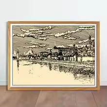 Croquis en noir et blanc impression sur toile bâtiment MAIMANG déco murale 40x60