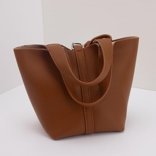 Women's Leather Bucket Bag - Adjustable Crossbody Tote with Metal Lock Closure, Boho Market Tote for Everyday & Travel, Gift Ready Handbag (Golden Brown)4