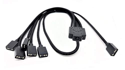 Image of MICRO CONNECTORS 70cm Premium Sleeved 3-Pin 1 to 5 Addressable (ARGB) Splitter Cable (Black, F04-15AS70-BK)