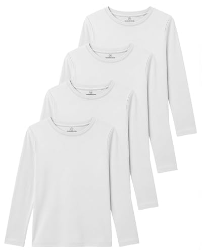 Image of Real Essentials 4 Pack: Girls' Cotton Long Sleeve Crew Neck T-Shirt - Athletic Tee Shirt for Teens Kids Youth (Ages 4-16)