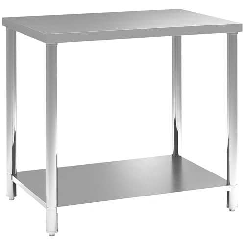 HOMCOM Table de Travail à 2 étagères, établi d'atelier en Acier Inoxydable, Plan de Travail...