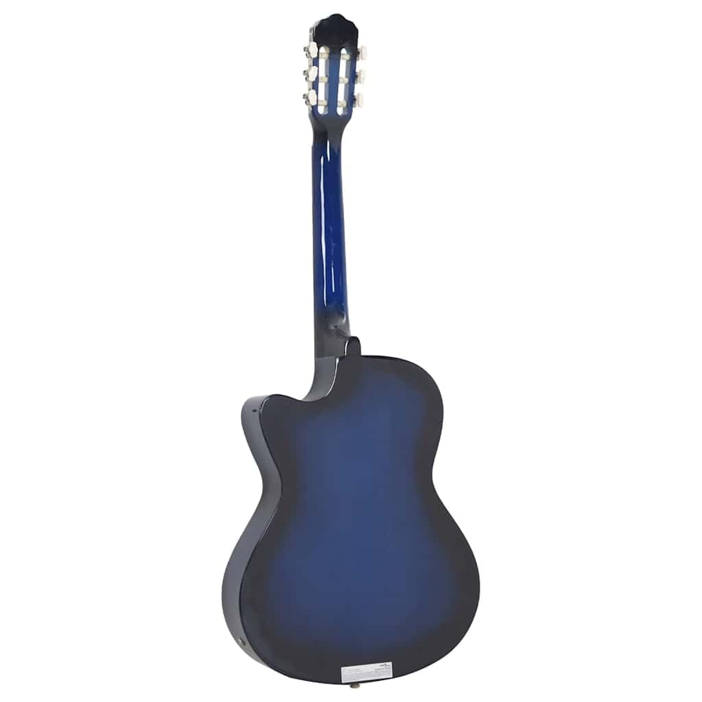 12 tlg Western Gitarren Set blau, Akustikgitarre 4 4 mit 6 Nylon Saiten, 4 Band EQ, Tasche, Ständer, Plektrum, Kapodaster und Stimmgerät für Lernen, Bühne, Studio und Reise