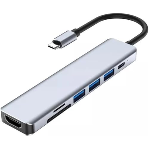 Hub USB 7 em 1 Adaptador USB-C Premium com Saída HDMI 4K a 60Hz, 7 Portas, USB 3.0, Leitor de Cartão SD, Fonte de Alimentação Tipo C, Carregamento Rápido Multiportas 7x1 Premium