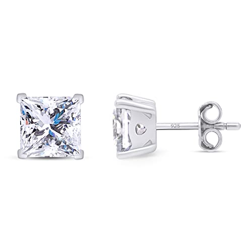 SAVEARTH DIAMONDS Princess Cut Lab Created Diamond Moissanite Square Stud Earrings, 925 Sterling Silver with 18K Gold Over 925 Sterling Silver2