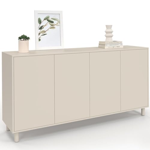 IDMarket - Buffet 160 cm BERTILLE 4 Portes Bois Coloris Beige