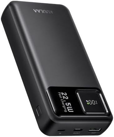 Kuulaa Portable Charger 22.5W 20000mAh USB C in & Out Power Bank Fast Charging PD 3.0+QC 4.0 LED Display Phone Battery Pack Compatible with iPhone 16 15 14 13 Pro Samsung S23 Google iPad Tablet, etc