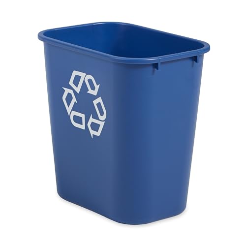 Rubbermaid Commercial Products Deskside Recycling Can, 7-Gallon/28-Quart, Blue Recycling Symbol, Plastic, for Bedroom/Bathroom/Office/Under Desk/Sink